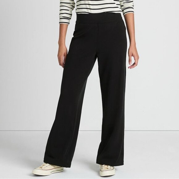 Lands’ End Black Cotton Knit Wide-Leg Pants – Size 1X (16W-18W) - Picture 1 of 9